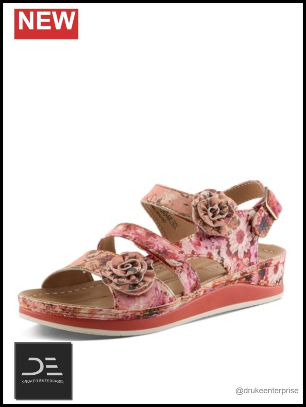 Hand Painted Floral Leather Platform Sandals with Ankle Straps
